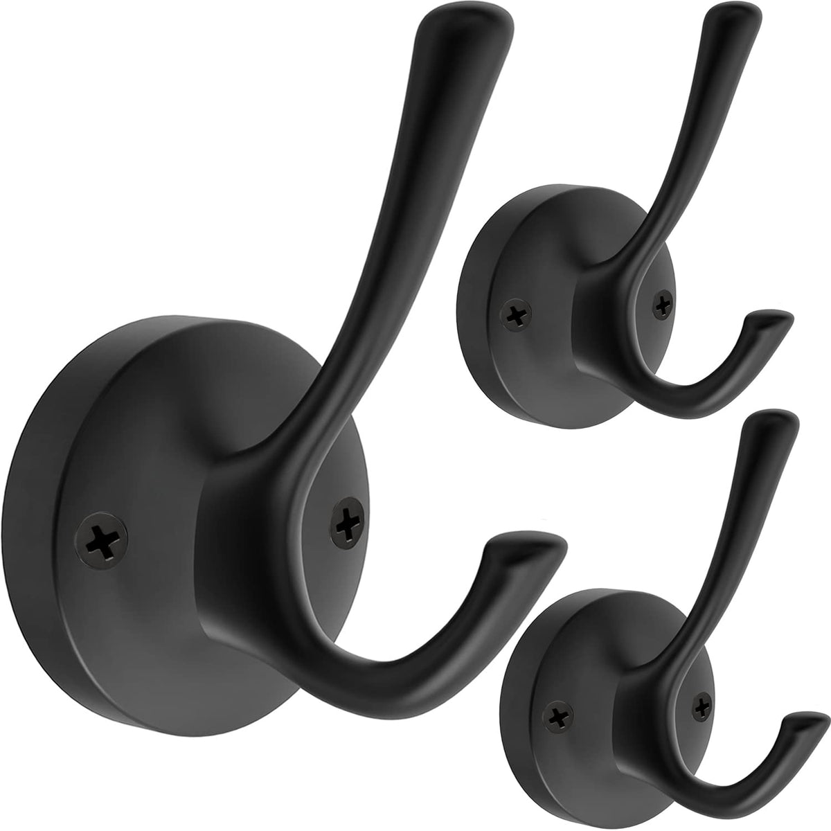 TOFIIGREM Black Towel Hooks, 2 Pack Coat Robe Hook Heavy Duty Metal Double Bathrobe Hook Wall Mounted, Hand Towels Hooks for Cubicle Bathroom Kitchen Closet Garage