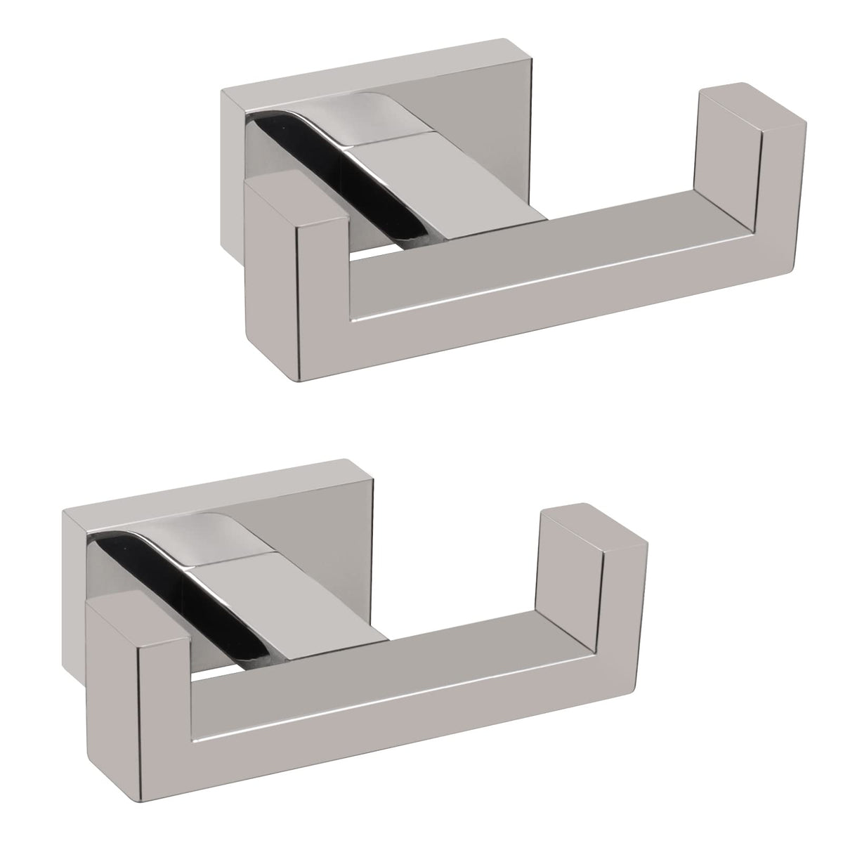 NearMoon Bath Double Towel Hook- SUS304 Stainless Steel Square Robe Towel Holder, Heavy Duty Rustproof Double Coat Hook for Bathroom Livingroom Kitchen Wall Mounted, 2 Pack (Brushed Nickel)