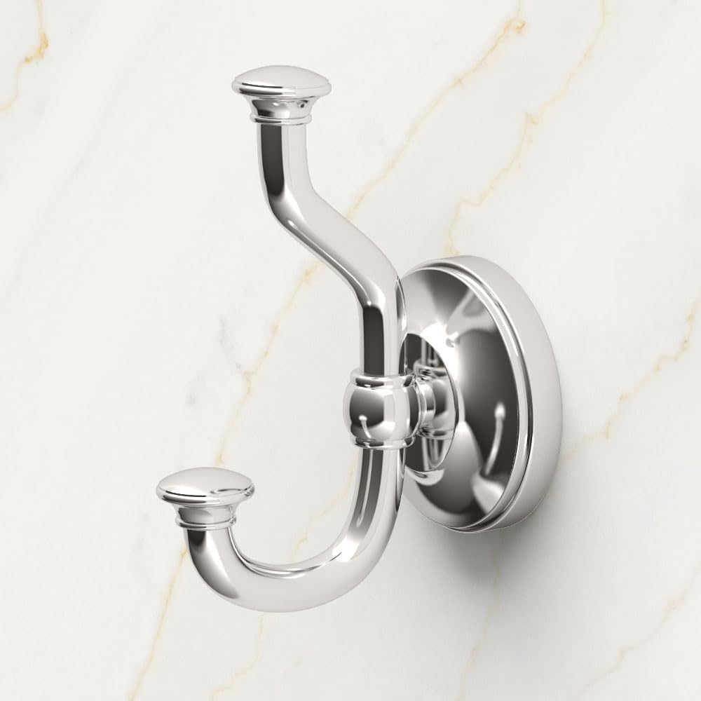 Gatco 4125 Tavern Double Robe Hook, Wall Mounted Bathroom Hook for Towels and Robes, Polished Nickel