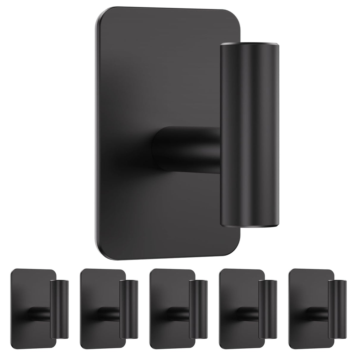 Large Heavy Duty Adhesive Wall Hooks - 26lb Max, Stainless Steel Waterproof Towel Hooks for Hanging Towel, Coat, Robe, Sticky Hooks for Use in Bathroom, Shower, Kitchen, Door(Black, 4 Pack)