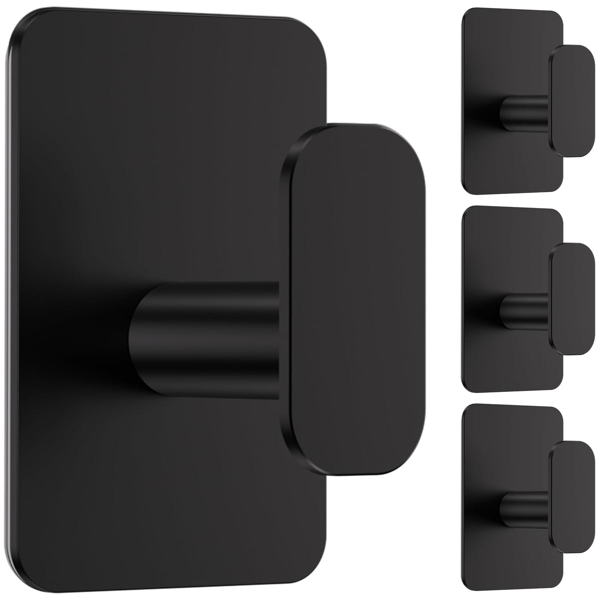 Large Heavy Duty Adhesive Wall Hooks - 26lb Max, Stainless Steel Waterproof Towel Hooks for Hanging Towel, Coat, Robe, Sticky Hooks for Use in Bathroom, Shower, Kitchen, Door(Black, 4 Pack)
