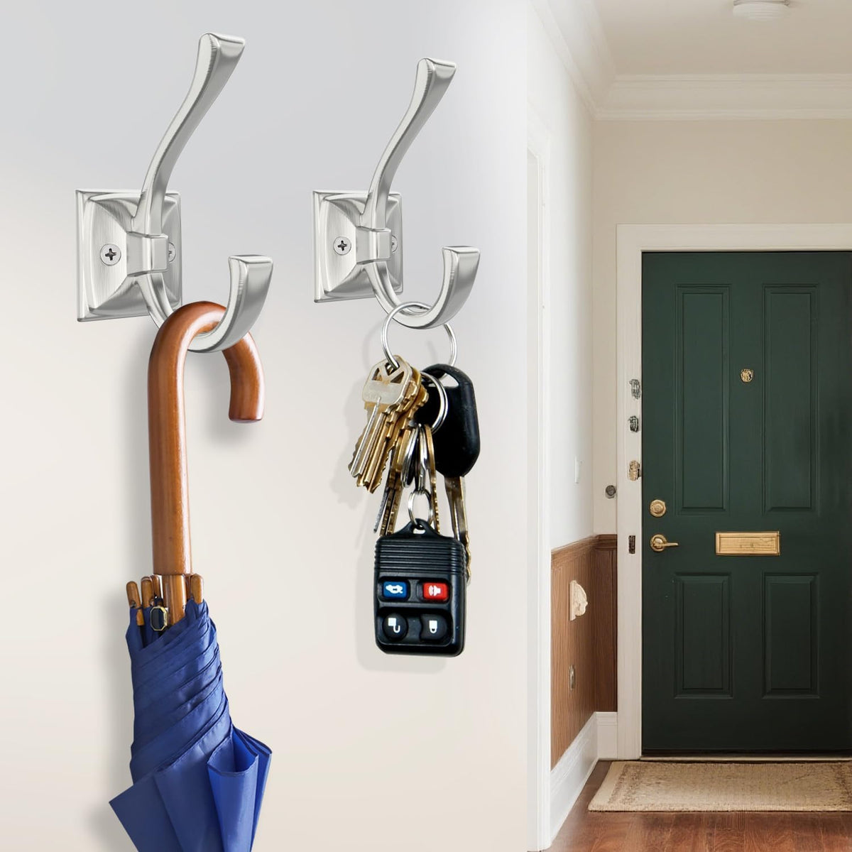 TOFIIGREM 2 Pack Brushed Nickel Towel Robe Hooks, Coat Hooks for Wall Hanging Hat, Key, Bag, Mudroom Hook Entrance Bathroom Door Decorative Heavy Duty Hats Hanger