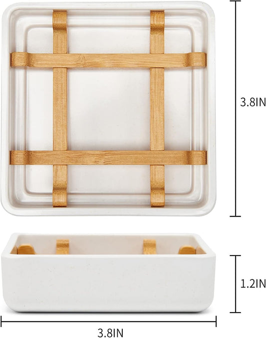 Bamboo Soap Dishes for Bar Soap Holders for Shower for Bathroom Sink Bulk Small Wooden Soap Tray Jabonera Pretty Neat Ventilated Soap Dish Disj Disk, Detachable (Single Right Angle White)