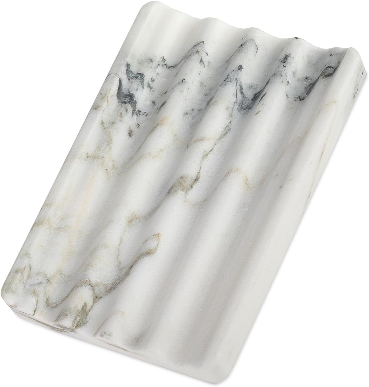 Koville African Natural Marble Soap Dish for Shower, Stone Soap Tray for Bathroom, Bar Soap Holder for Sink, Stripe Grooves Soap Saver Stone Dish Keep Bars Dry Easy Clean (Namib Bianco)