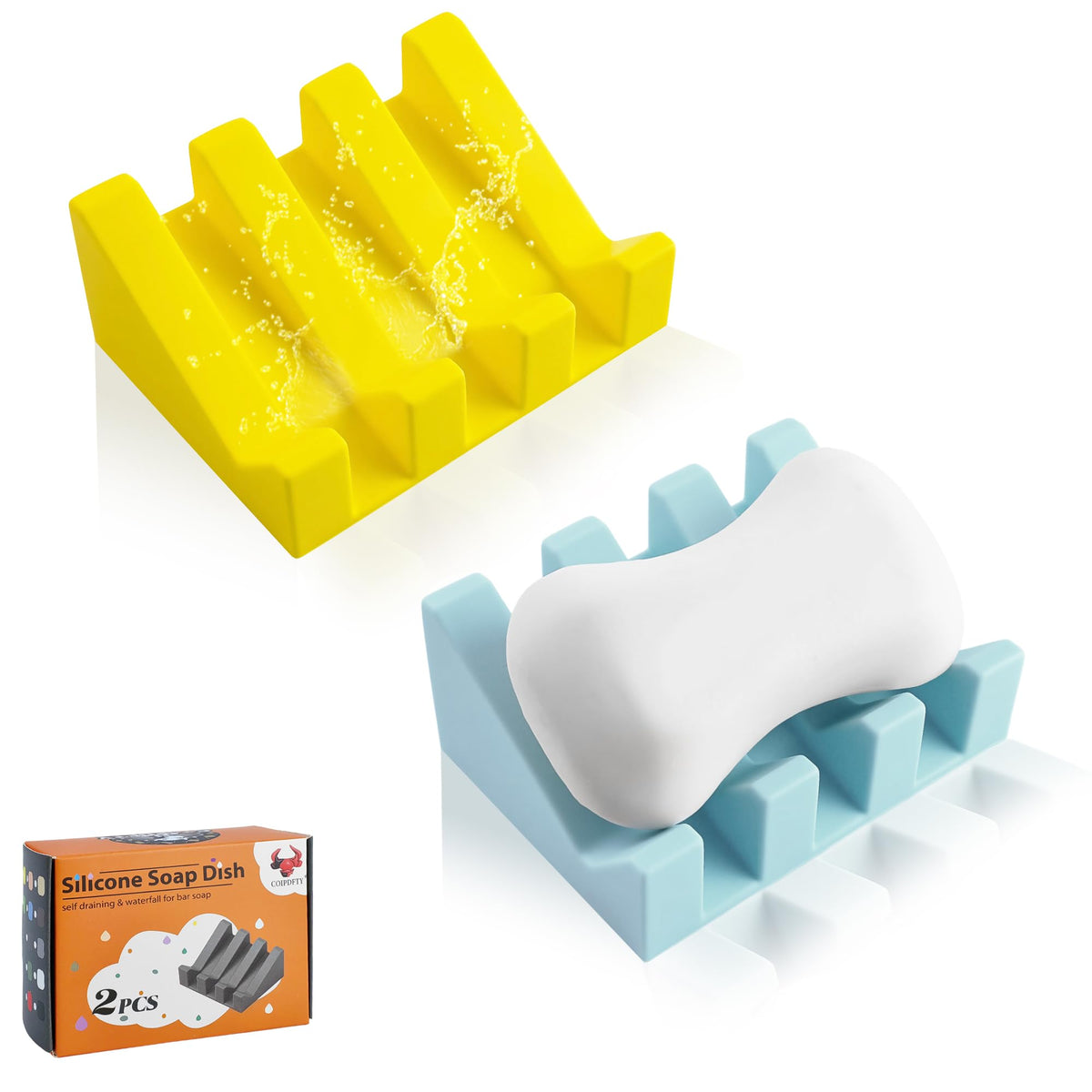 Self Draining Soap Dish Holder,Silicone Soap Dish,for Bathroom,Kitchen, Sponges,Can Extend Soap Life,Keep Soap Bars Dry and Easy Cleaning (White,2-Pack)