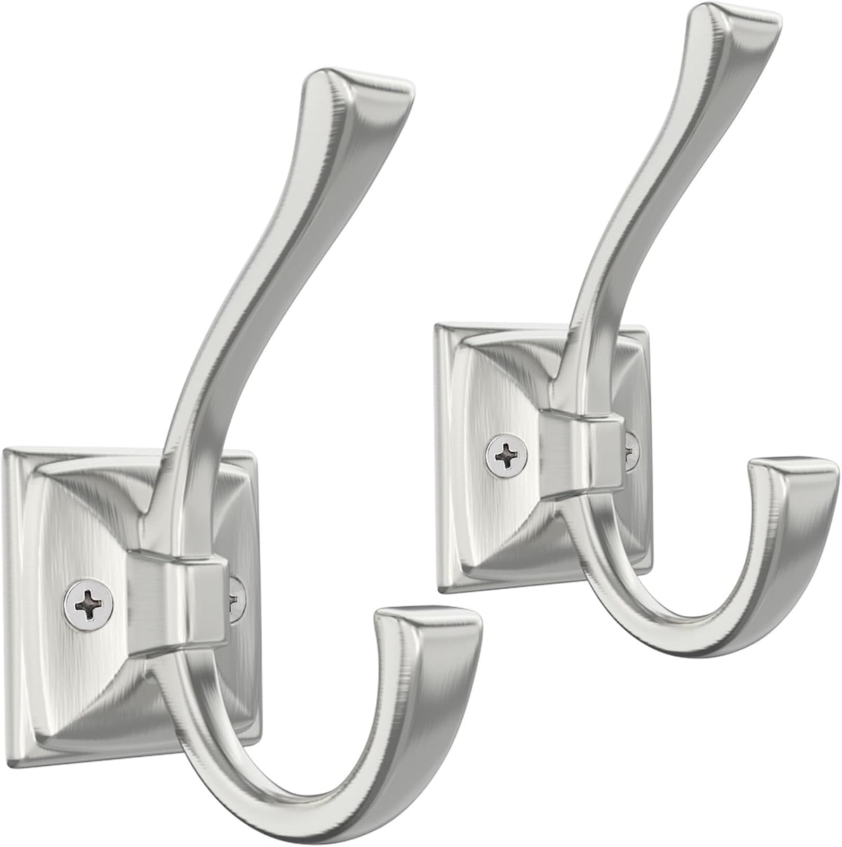 TOFIIGREM 2 Pack Brushed Nickel Towel Robe Hooks, Coat Hooks for Wall Hanging Hat, Key, Bag, Mudroom Hook Entrance Bathroom Door Decorative Heavy Duty Hats Hanger