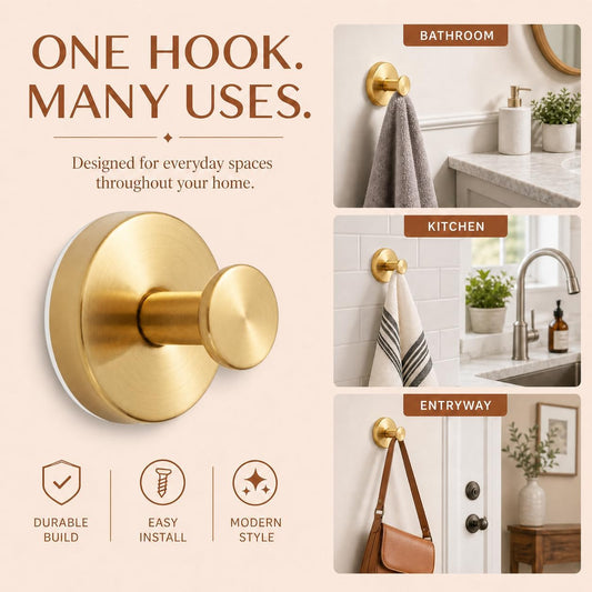 YANGQIHOME Suction Cup Hooks for Shower, No Drill Towel Hooks for Bathrooms, Removable Hooks for Glass, Mirror & Tile, Stainless Steel Shower Hooks for Inside Shower, 2 Pack, Gold