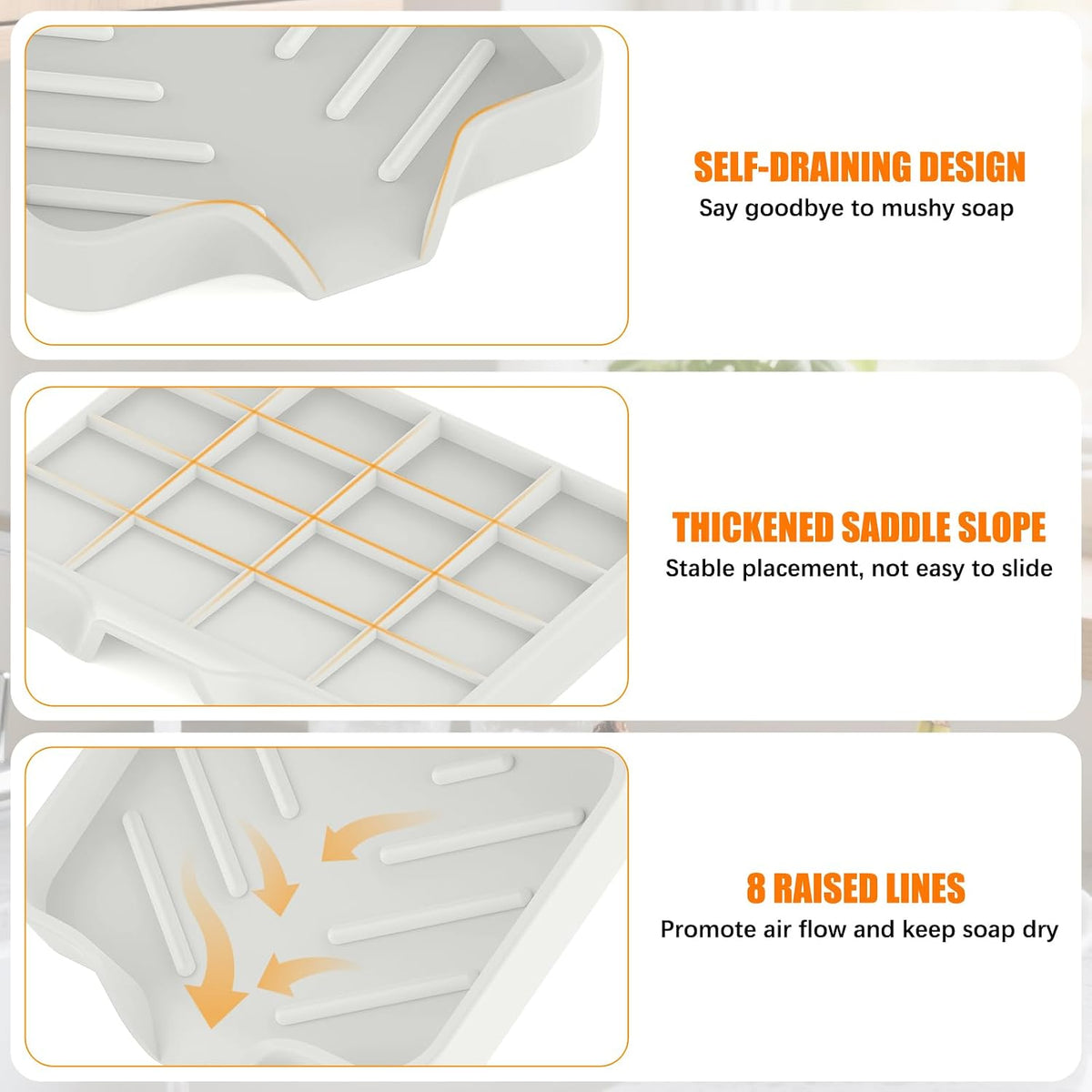 2 Pack Silicone Soap Dish, Self Draining Soap Dish 4.7"×3.9" White
