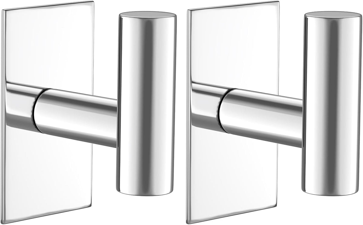 VAEHOLD Wall Towel Hooks, Heavy Duty Sticky Holder Waterproof Towel Hooks for Hanging Coat, Clothes, Closet Hook Wall Mount for Kitchen (Chrome, 2 Pack)