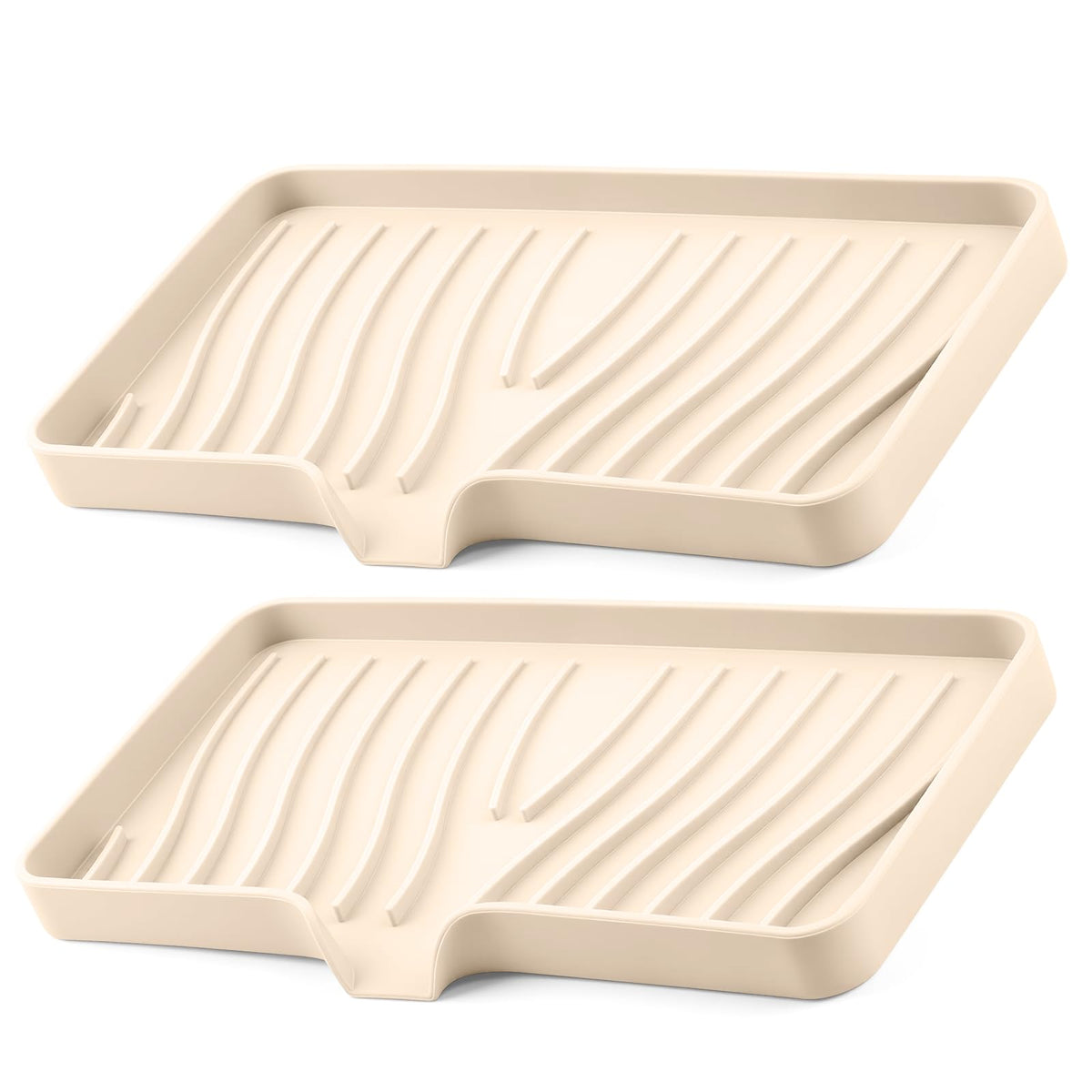 Silicone Soap Dish with Drain Spouts, Bar Soap Holder, Self-Draining Sink Organizer Kitchen Sponge Tray, Non-Slip Dispensers for Bathroom, Kitchen (Grey, 2 Short)
