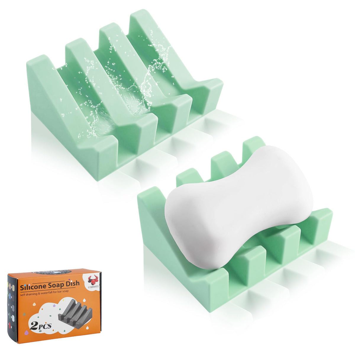 Self Draining Soap Dish Holder,Silicone Soap Dish,for Bathroom,Kitchen, Sponges,Can Extend Soap Life,Keep Soap Bars Dry and Easy Cleaning (White,2-Pack)