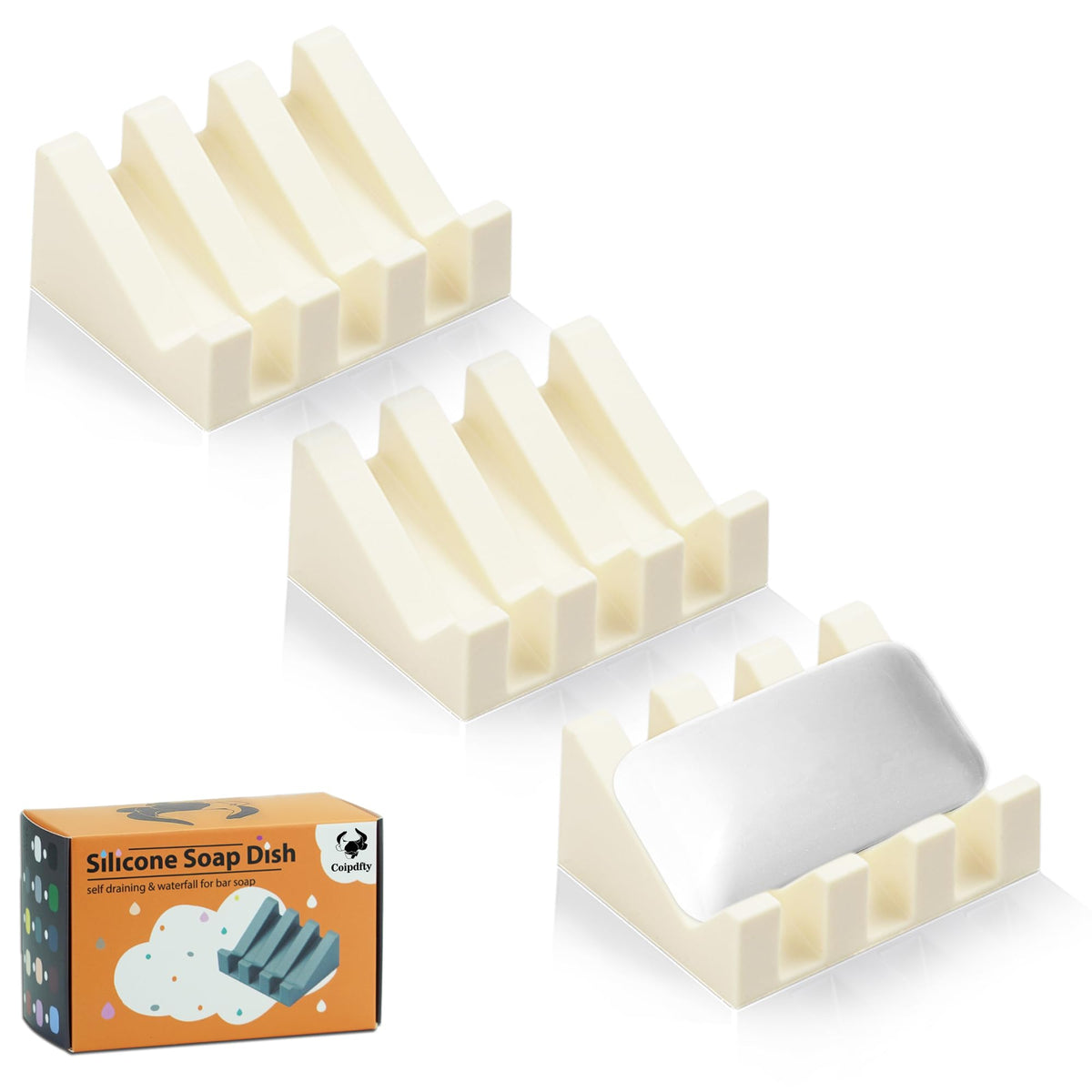 Self Draining Soap Dish Holder,Silicone Soap Dish,for Bathroom,Kitchen, Sponges,Can Extend Soap Life,Keep Soap Bars Dry and Easy Cleaning (White,2-Pack)
