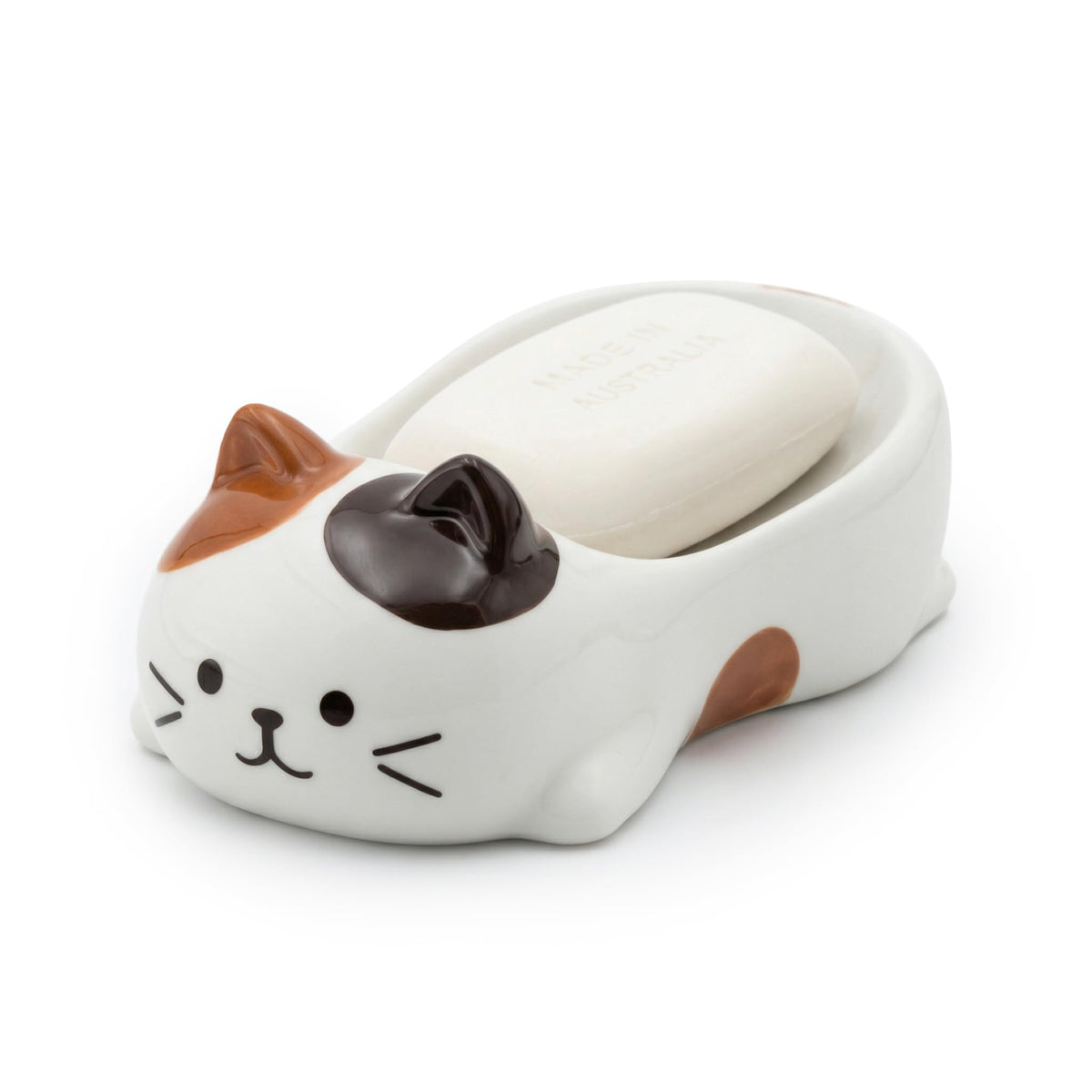 Cute Cat Decorative Soap Dish, Self-Draining Soap Holder Tray for Bathroom Shower, Kitchen Sink & Bathtub (Calico)