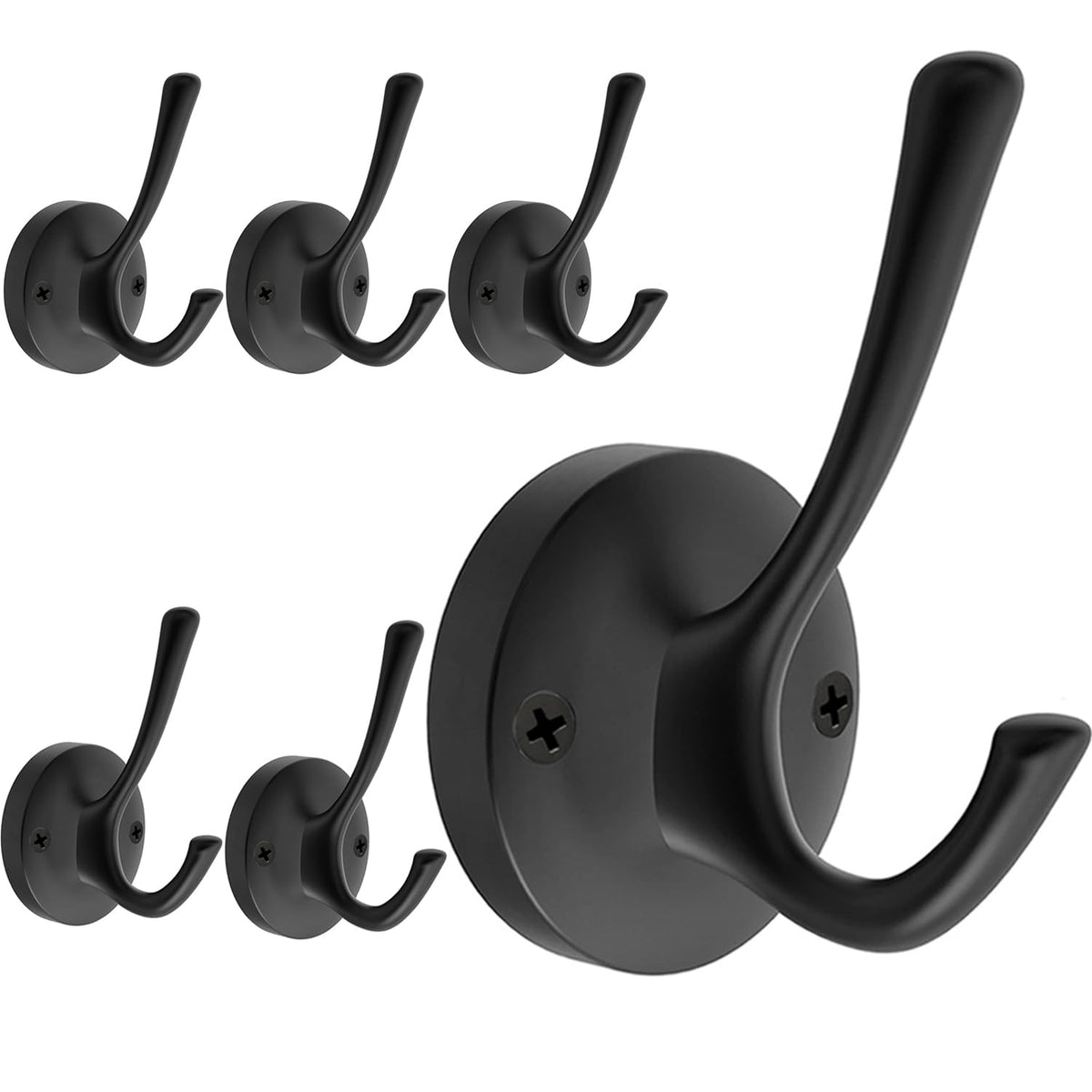 TOFIIGREM Black Towel Hooks, 2 Pack Coat Robe Hook Heavy Duty Metal Double Bathrobe Hook Wall Mounted, Hand Towels Hooks for Cubicle Bathroom Kitchen Closet Garage