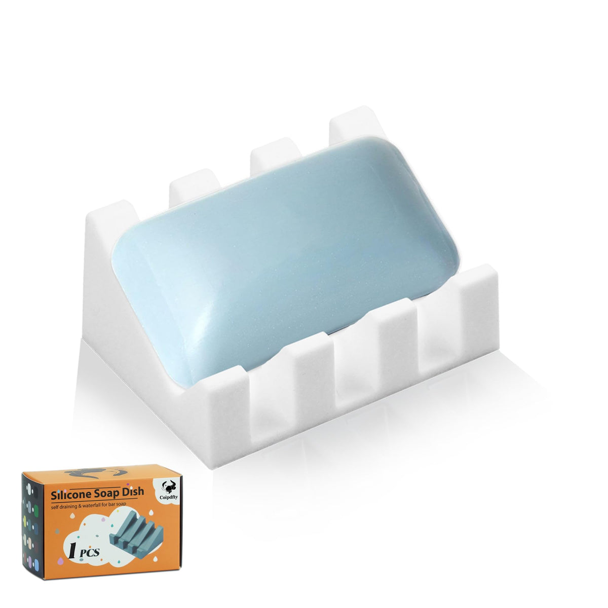 Self Draining Soap Dish Holder,Silicone Soap Dish,for Bathroom,Kitchen, Sponges,Can Extend Soap Life,Keep Soap Bars Dry and Easy Cleaning (White,2-Pack)