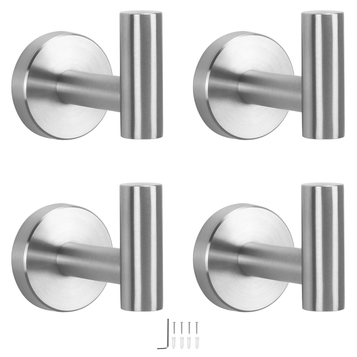 NearMoon Bath Towel Hooks- SUS 304 Stainless Steel Robe Hook Holder, Heavy Duty Coat Hook for Bathroom Livingroom Hotel Kitchen Garage, Wall Mounted (Matte Black, 4 Pack)