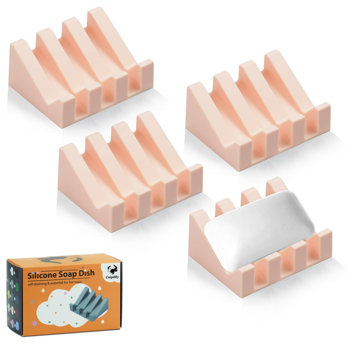 Self Draining Soap Dish Holder,Silicone Soap Dish,for Bathroom,Kitchen, Sponges,Can Extend Soap Life,Keep Soap Bars Dry and Easy Cleaning (White,2-Pack)