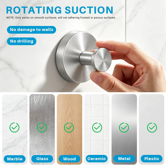 Suction Cup Hooks for Shower & Bathroom – Holds Towels, Robes & Coats on Tile, Glass Doors & Mirrors (Silver, 4-Pack)