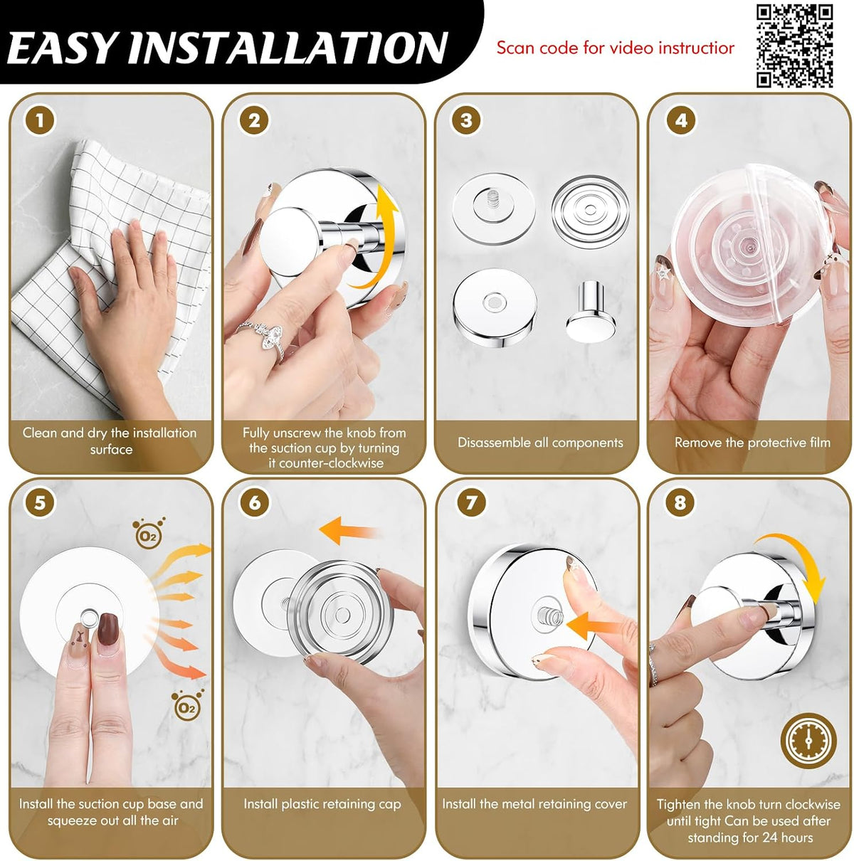 MOTAIPEAK Suction Cup Hooks for Shower, No-Drill, Chrome Polished 2-Pack