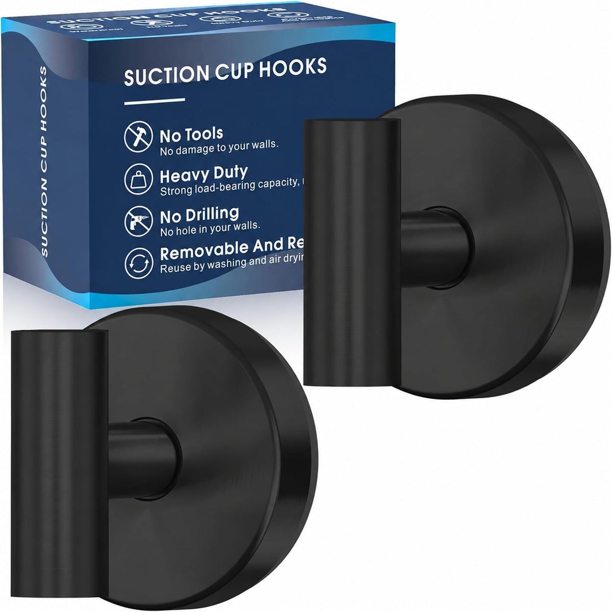 MOTAIPEAK Suction Cup Hooks for Shower, No-Drill, Chrome Polished 2-Pack
