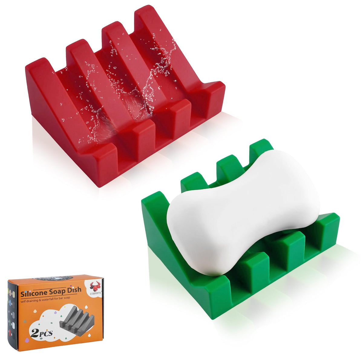Self Draining Soap Dish Holder,Silicone Soap Dish,for Bathroom,Kitchen, Sponges,Can Extend Soap Life,Keep Soap Bars Dry and Easy Cleaning (White,2-Pack)