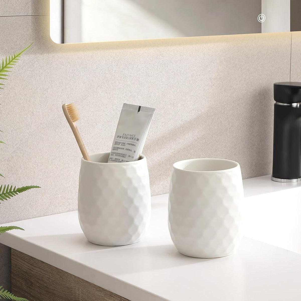 Ceramic Honeycomb Toothbrush Holders for Bathrooms - White Toothbrush Holders, Reusable Toothbrush Cups, Bathroom Tumbler Cups, Mouthwash Cups, Bathroom Counter Organizer