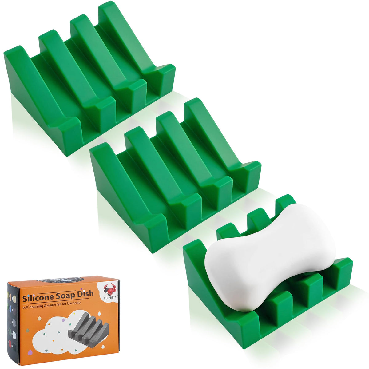 Self Draining Soap Dish Holder,Silicone Soap Dish,for Bathroom,Kitchen, Sponges,Can Extend Soap Life,Keep Soap Bars Dry and Easy Cleaning (White,2-Pack)