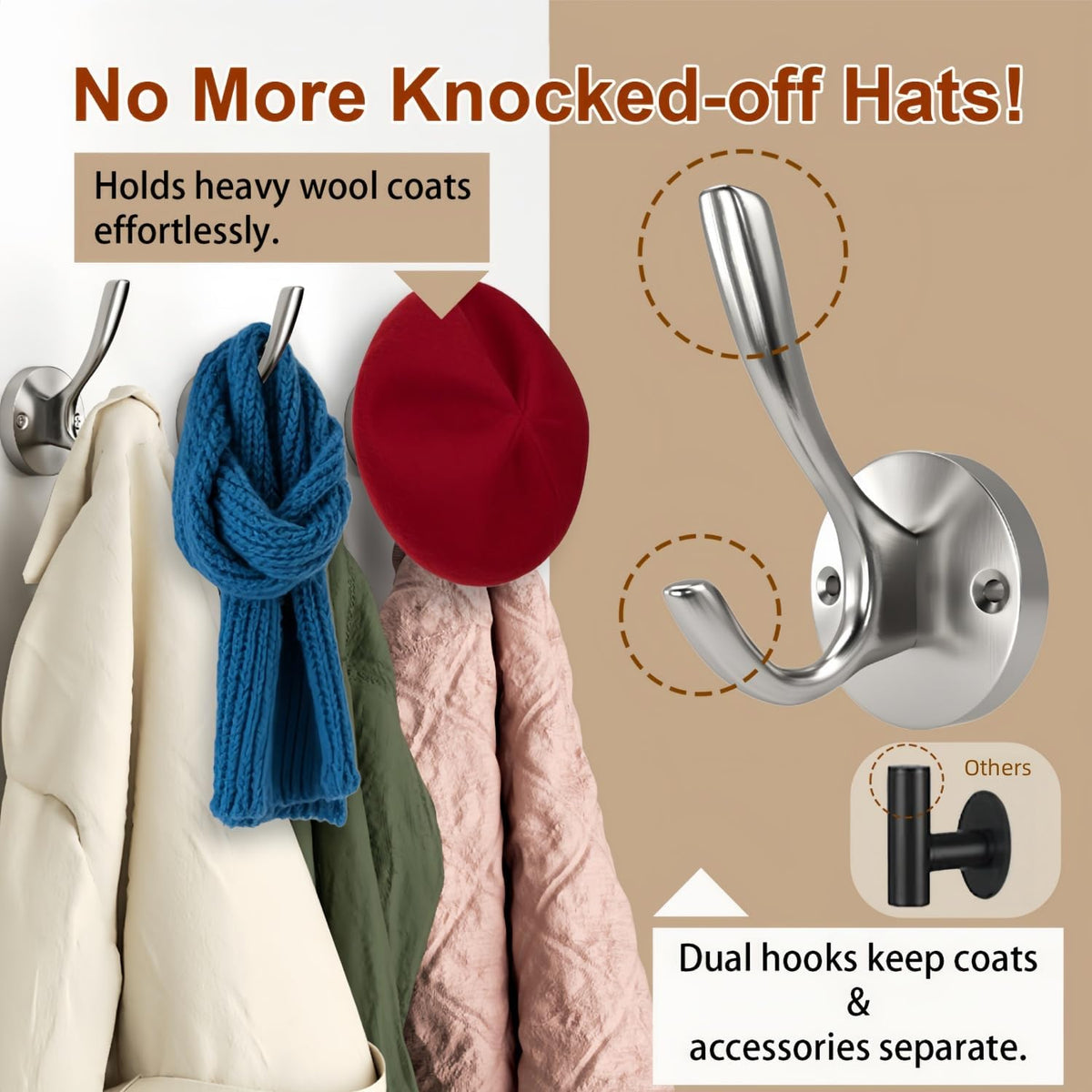 Bath Towel Hooks, Silver Wall Hooks 4 Pack, Livingroom Coat Hook Wall Mount