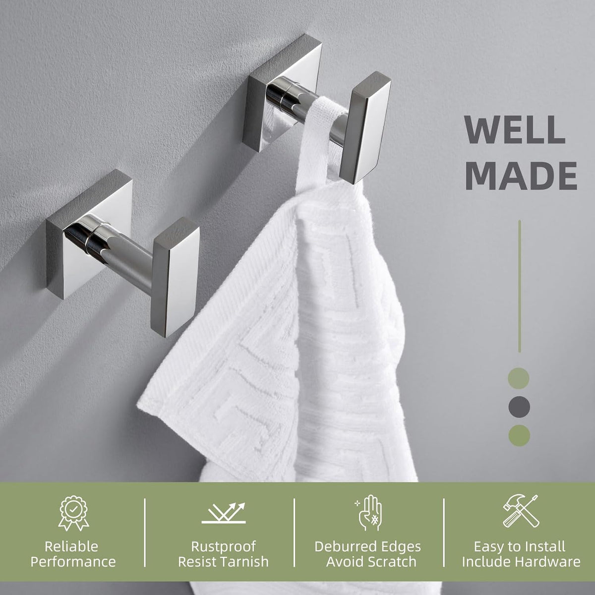 Angle Simple Towel Hooks for Bathroom, Polished Chrome, 2 Pack