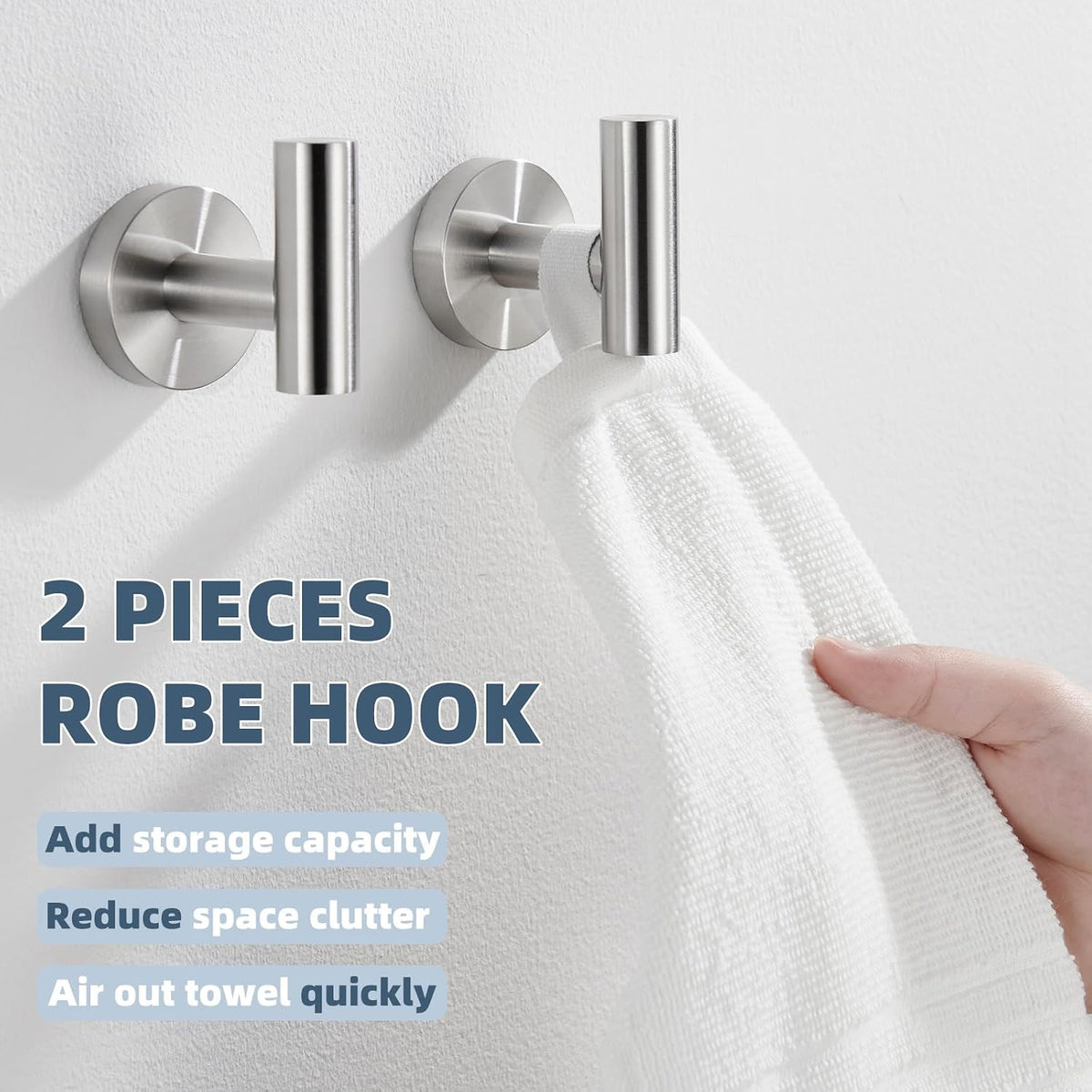 APLusee Brushed Nickel Bathroom Towel Hooks, 2 Pack, 304 Stainless Steel