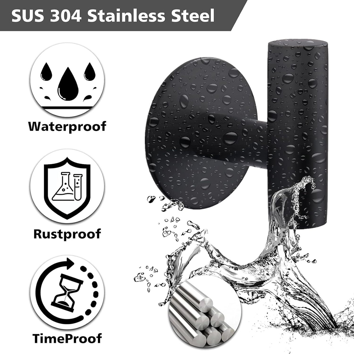 Bntuk Adhesive Hooks Heavy Duty Wall Hooks Stainless Steel Waterproof Shower Hooks, Adhesive Holders Coat Hooks for Hanging, Wall Mounted Towel Hooks for Bathroom Kitchen - 2 Pack