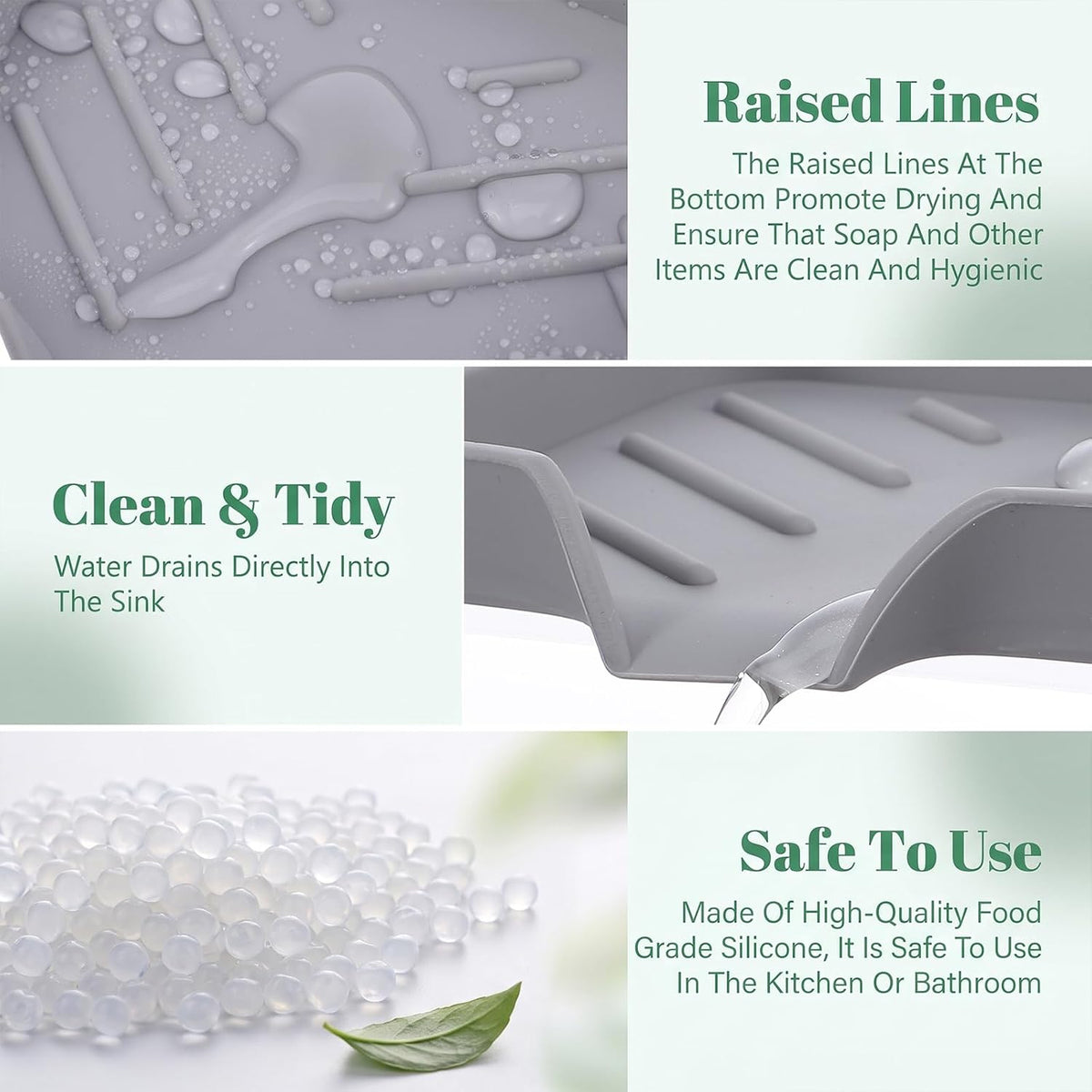 2 Pack Sponge Holder for Kitchen Sink, Silicone Soap Dish with Drain