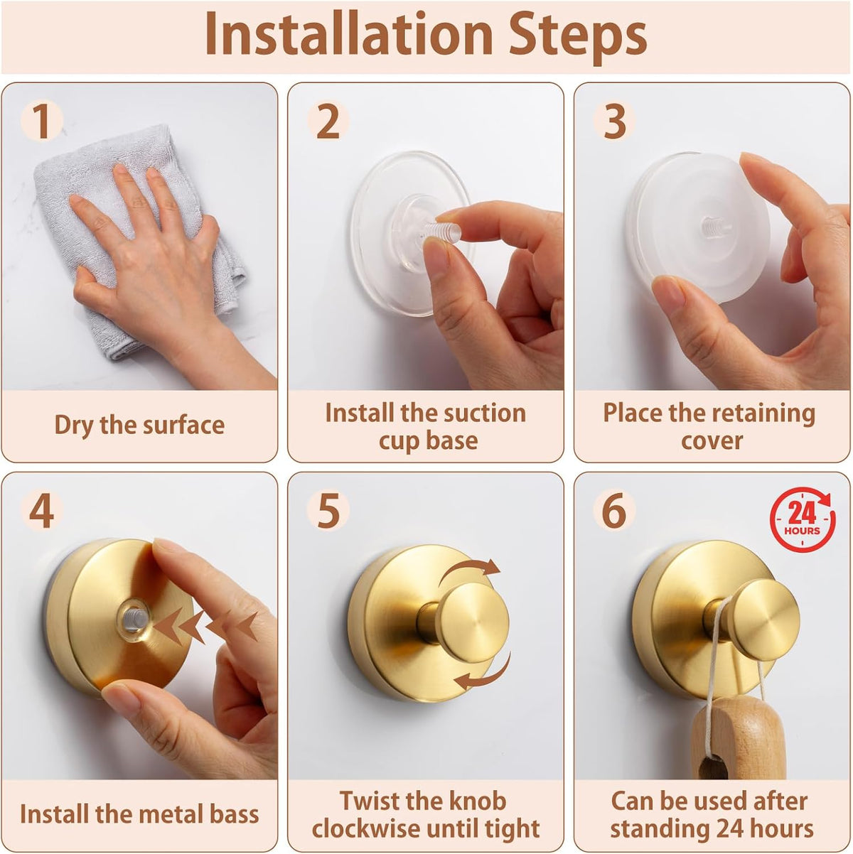 YANGQIHOME Suction Cup Hooks for Shower, No Drill Towel Hooks for Bathrooms, Removable Hooks for Glass, Mirror & Tile, Stainless Steel Shower Hooks for Inside Shower, 2 Pack, Gold