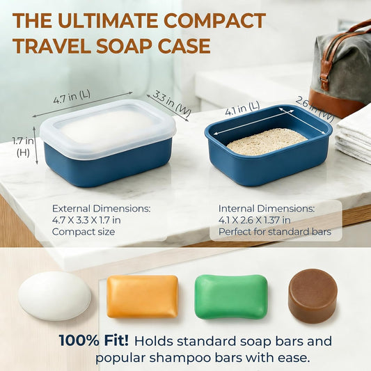 AIMAIAIMAI Compact Leakproof Silicone Travel Soap Case, Portable Soap Container with Drainage Layer - 2026 Travel Essentials for Camping, Gym & Shower (Blue)
