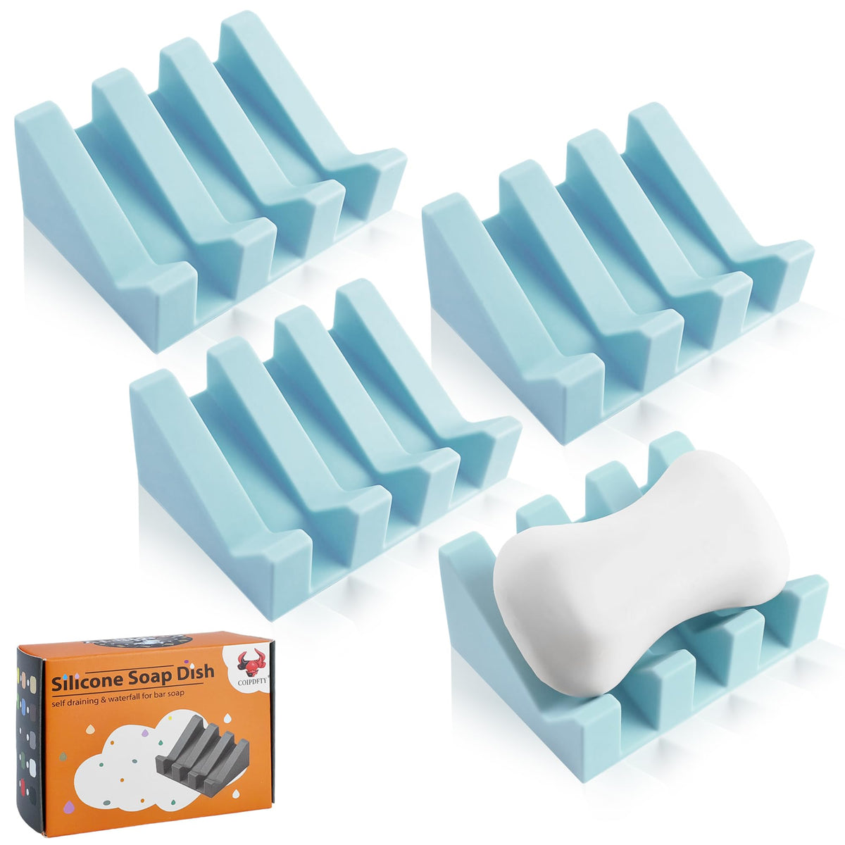 Self Draining Soap Dish Holder,Silicone Soap Dish,for Bathroom,Kitchen, Sponges,Can Extend Soap Life,Keep Soap Bars Dry and Easy Cleaning (White,2-Pack)