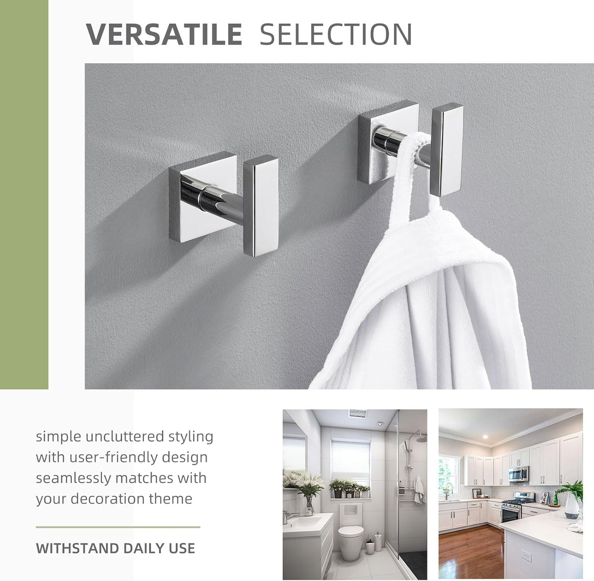 Angle Simple Towel Hooks for Bathroom, Polished Chrome, 2 Pack