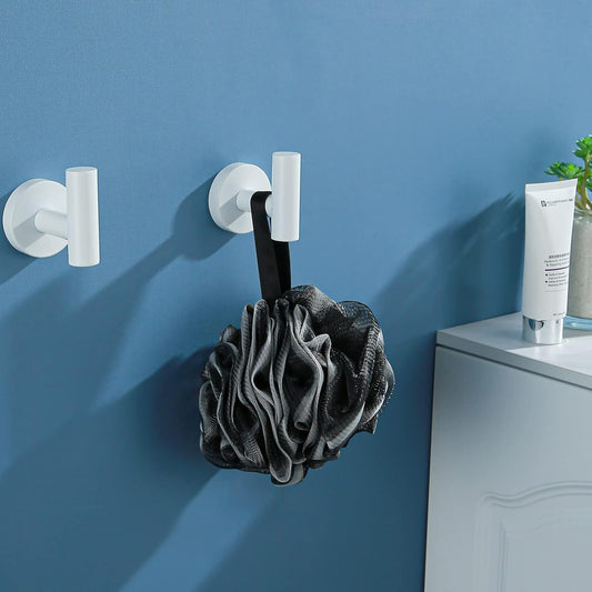 White Towel Hooks Coat Robe Hook for Bath and Kitchen,Bathroom Hardware Accessories, SUS 304 Stainless Steel Wall Hook 2 Count