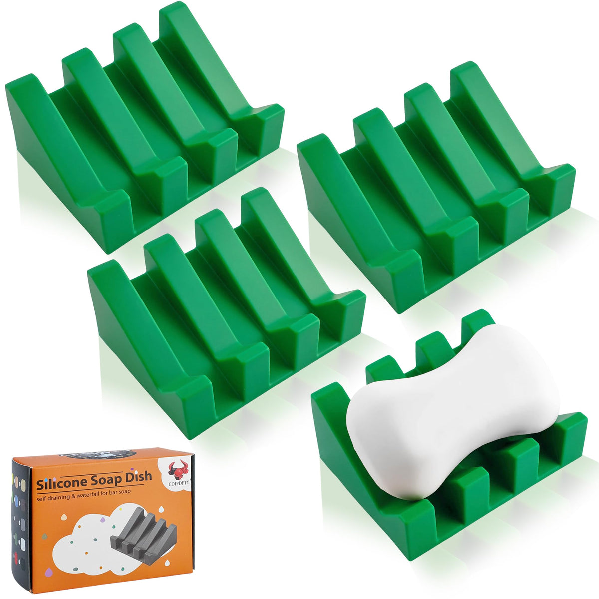 Self Draining Soap Dish Holder,Silicone Soap Dish,for Bathroom,Kitchen, Sponges,Can Extend Soap Life,Keep Soap Bars Dry and Easy Cleaning (White,2-Pack)