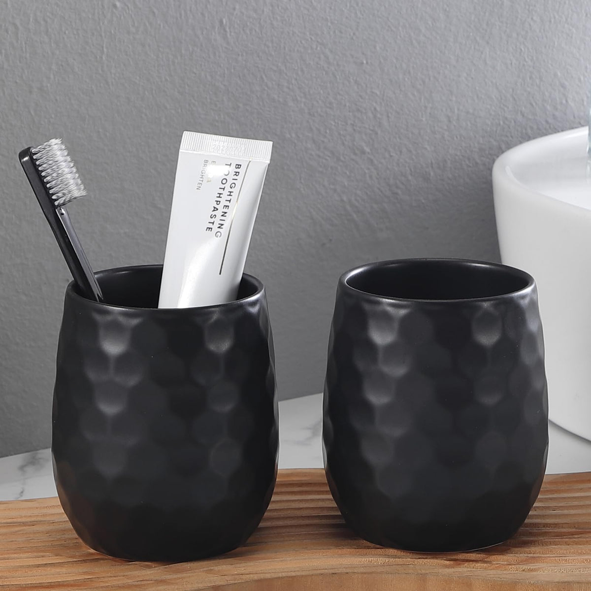 Ceramic Honeycomb Toothbrush Holders for Bathrooms - White Toothbrush Holders, Reusable Toothbrush Cups, Bathroom Tumbler Cups, Mouthwash Cups, Bathroom Counter Organizer