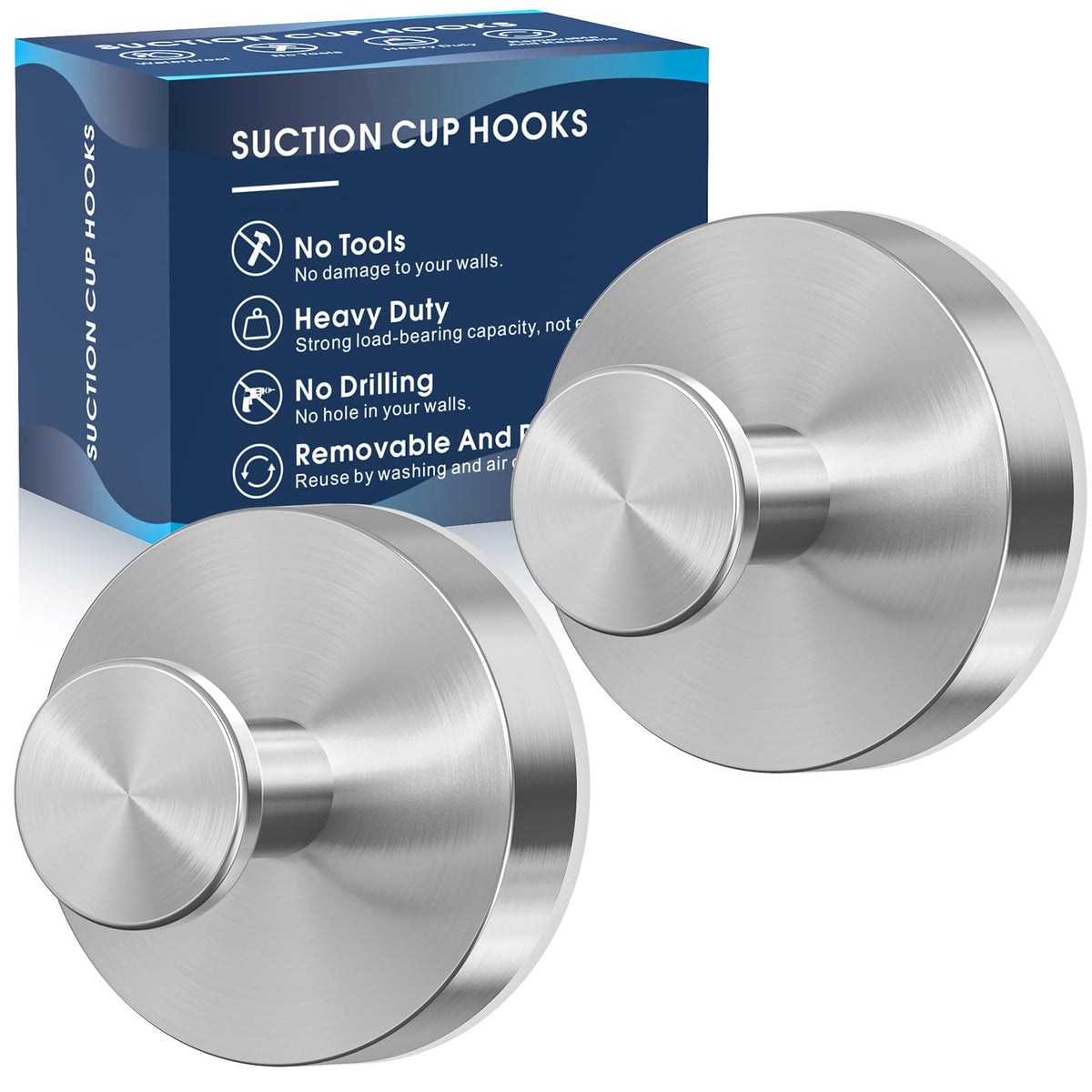 MOTAIPEAK Suction Cup Hooks for Shower, No-Drill, Chrome Polished 2-Pack