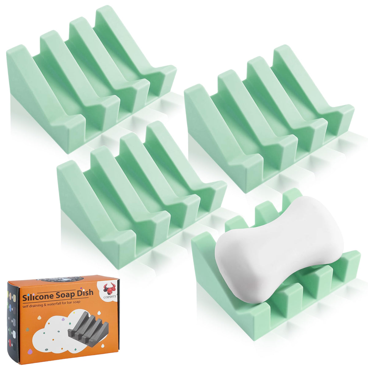 Self Draining Soap Dish Holder,Silicone Soap Dish,for Bathroom,Kitchen, Sponges,Can Extend Soap Life,Keep Soap Bars Dry and Easy Cleaning (White,2-Pack)