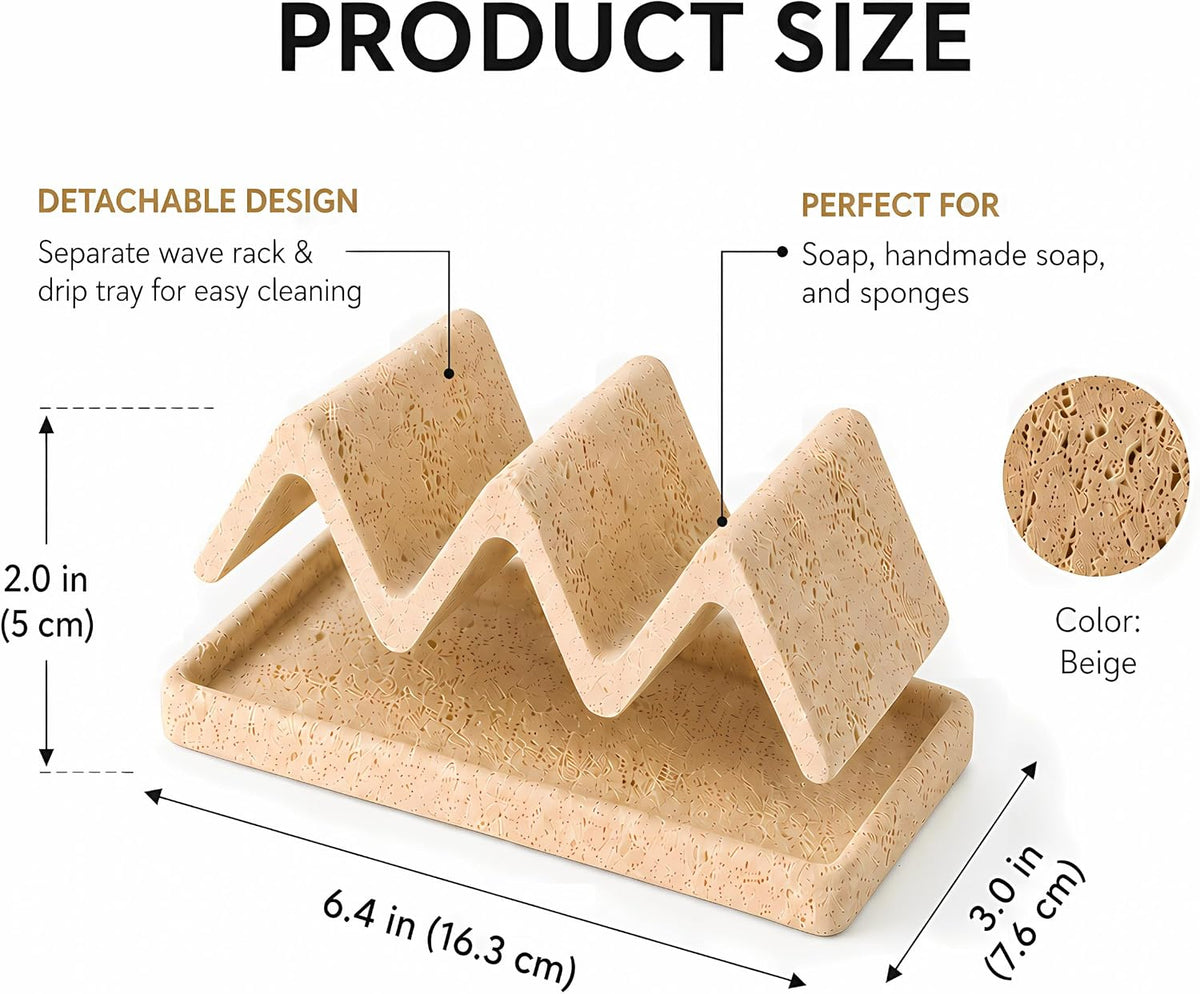 Faux Travertine Soap Dish, Quick-Dry Beige with Removable Drip Tray