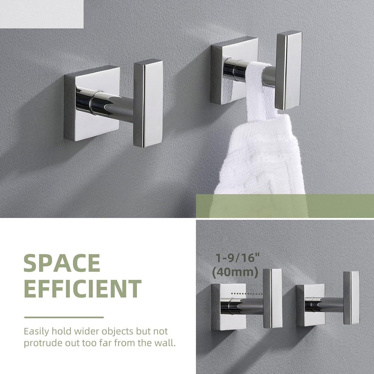 Angle Simple Towel Hooks for Bathroom, Polished Chrome, 2 Pack