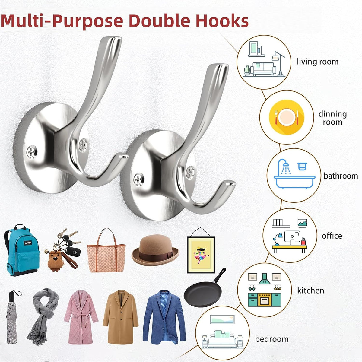 Bath Towel Hooks, Silver Wall Hooks 4 Pack, Livingroom Coat Hook Wall Mount