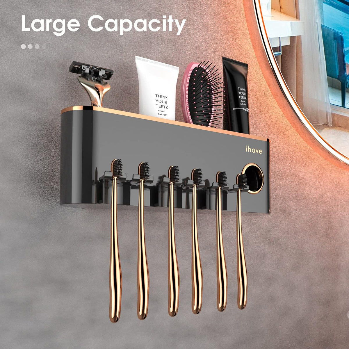 iHave Toothbrush Holders for Bathrooms Wall Mounted with Dispenser & 3 Cups