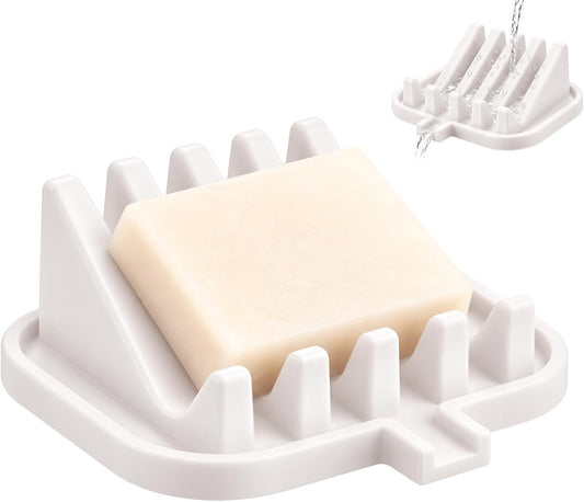 Silicone Soap Dish Holder for Shower with Self Draining (1, White)