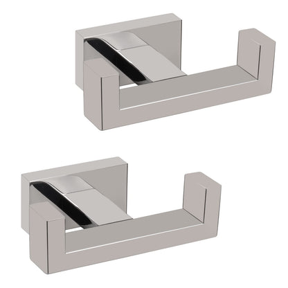 NearMoon Bath Double Towel Hook- SUS304 Stainless Steel Square Robe Towel Holder, Heavy Duty Rustproof Double Coat Hook for Bathroom Livingroom Kitchen Wall Mounted, 2 Pack (Brushed Nickel)