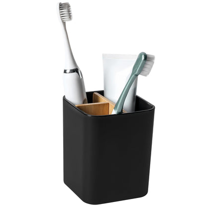 Bamboo Toothbrush Holder for Bathrooms Toothpaste Organizer - White