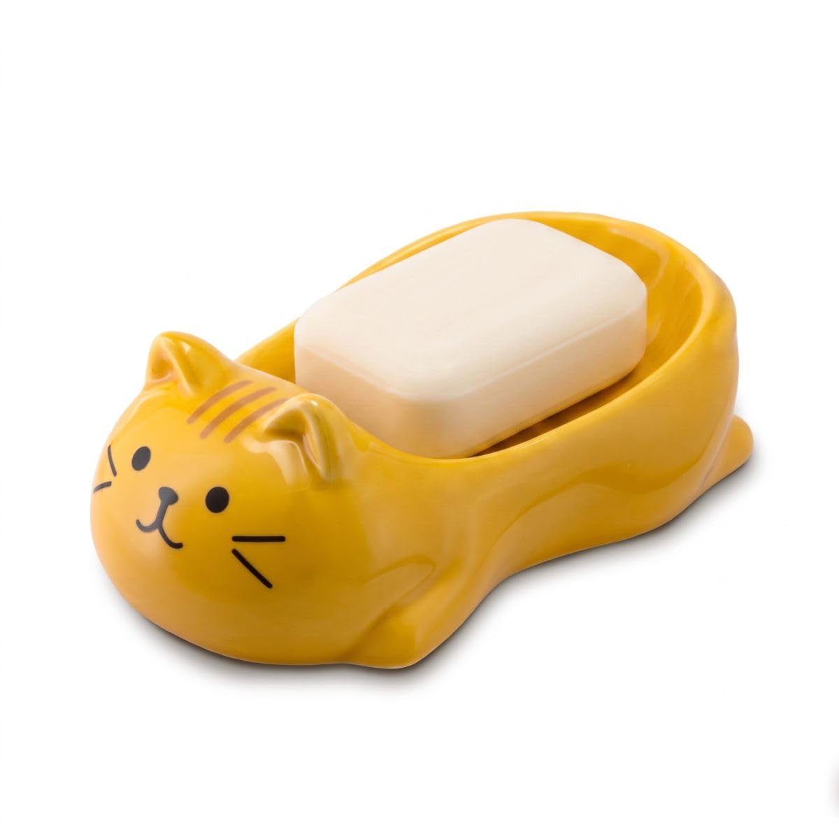 Cute Cat Decorative Soap Dish, Self-Draining Soap Holder Tray for Bathroom Shower, Kitchen Sink & Bathtub (Calico)