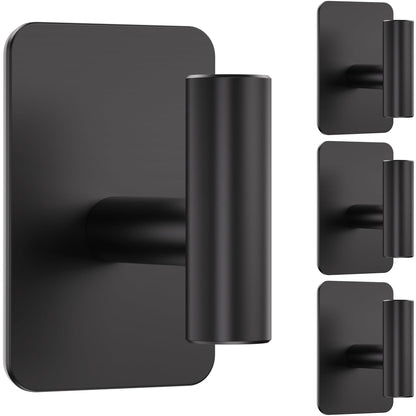 Large Heavy Duty Adhesive Wall Hooks - 26lb Max, Stainless Steel Waterproof Towel Hooks for Hanging Towel, Coat, Robe, Sticky Hooks for Use in Bathroom, Shower, Kitchen, Door(Black, 4 Pack)
